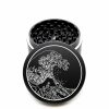USA Made The Puck® Grinder: The Great Wave Off Kanagawa, Black, 3.500 inch [90mm], 3 Piece
