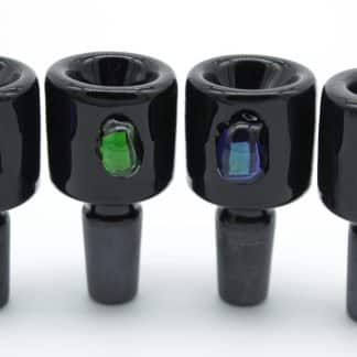 14mm Black Glass Bowl with Color Dot Handle – Male Replacement Slide Piece