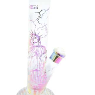 14 Inch Patriotic Glass Bong – Borosilicate Straight Tube Water Pipe with 14mm Bowl & Downstem