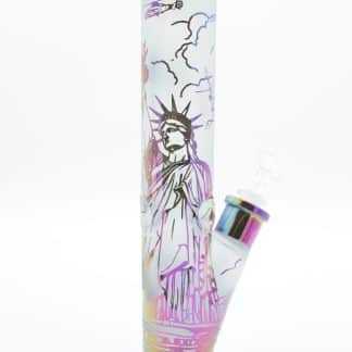 14 Inch Patriotic Glass Bong – Borosilicate Straight Tube Water Pipe with 14mm Bowl & Downstem
