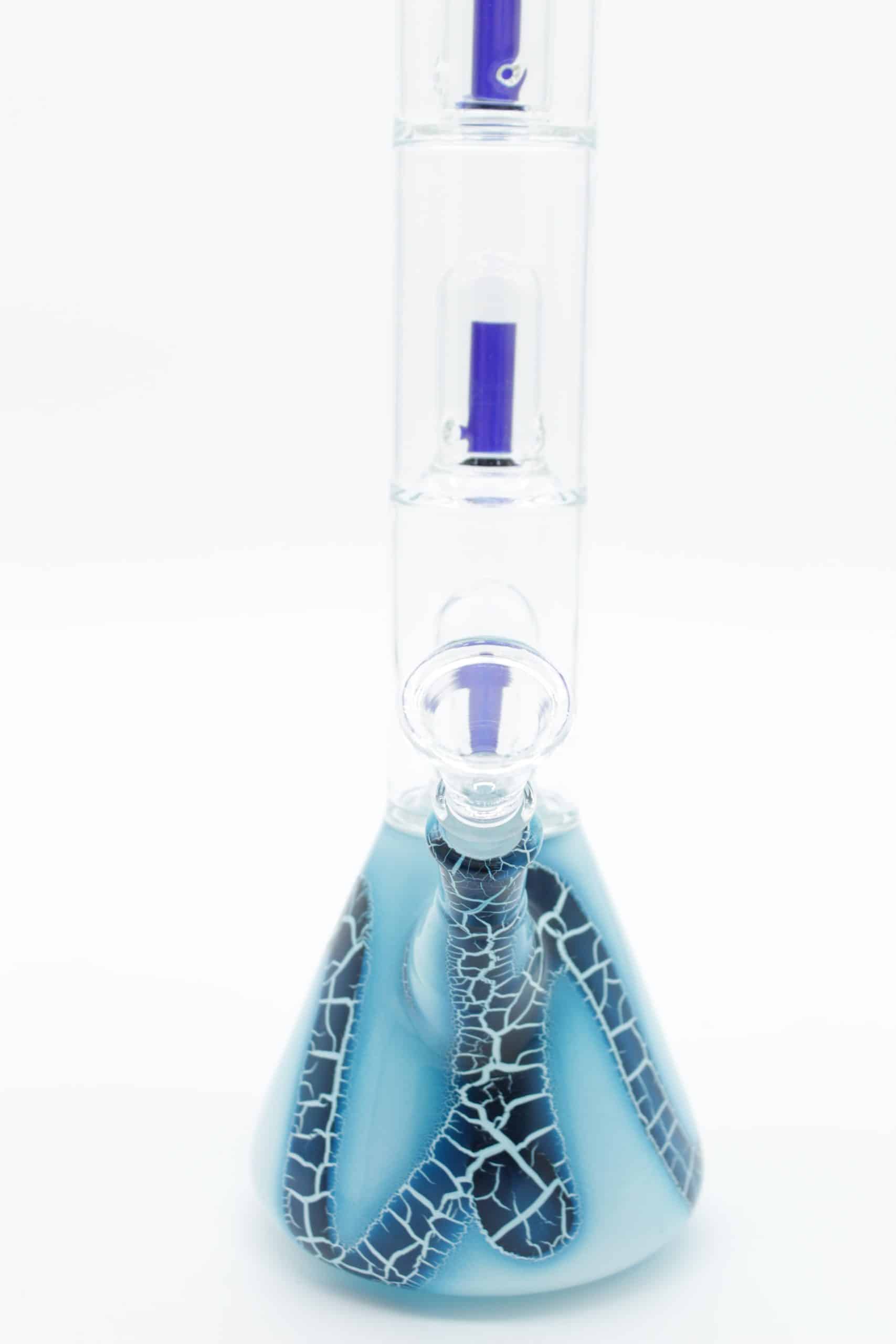 Triple Dome Percolator Beaker Bong – Crackle Glass Design with Fixed Downstem Bowl - Image 2