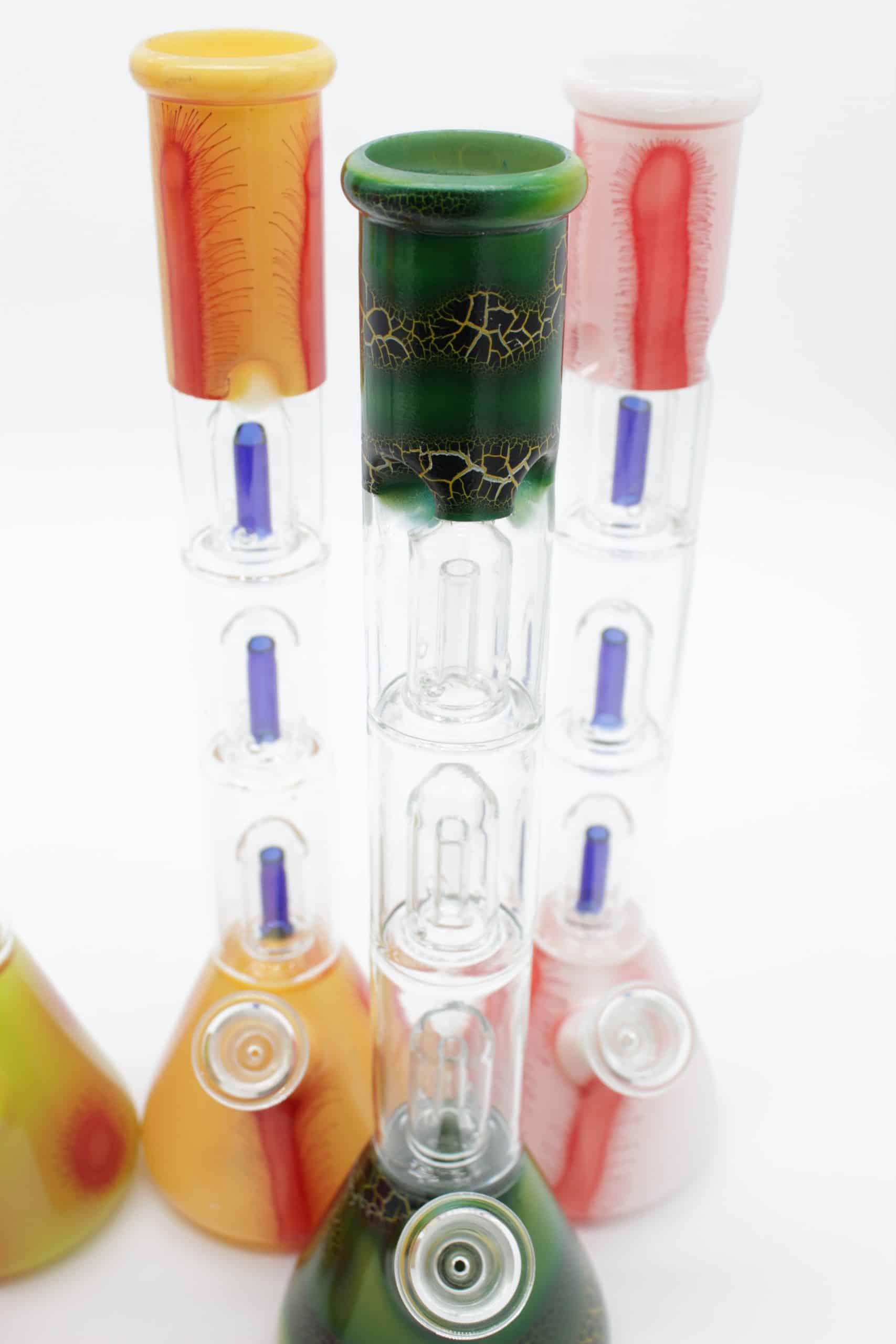 Triple Dome Percolator Beaker Bong – Crackle Glass Design with Fixed Downstem Bowl - Image 11