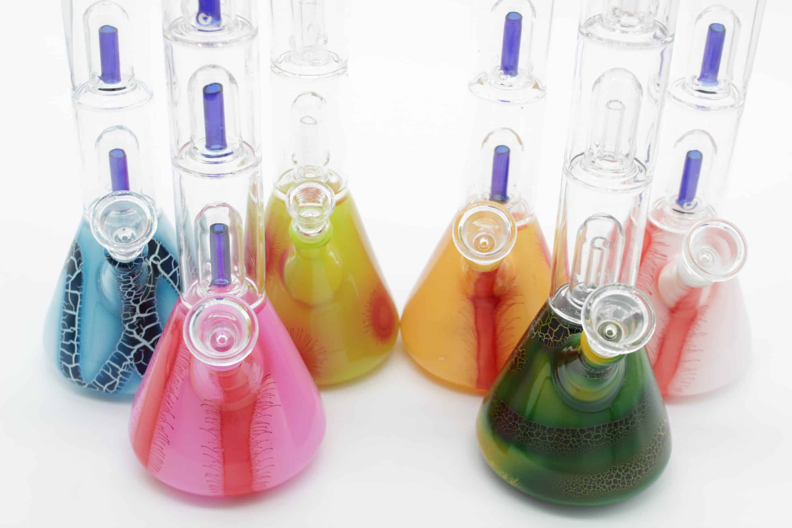 Triple Dome Percolator Beaker Bong – Crackle Glass Design with Fixed Downstem Bowl - Image 13