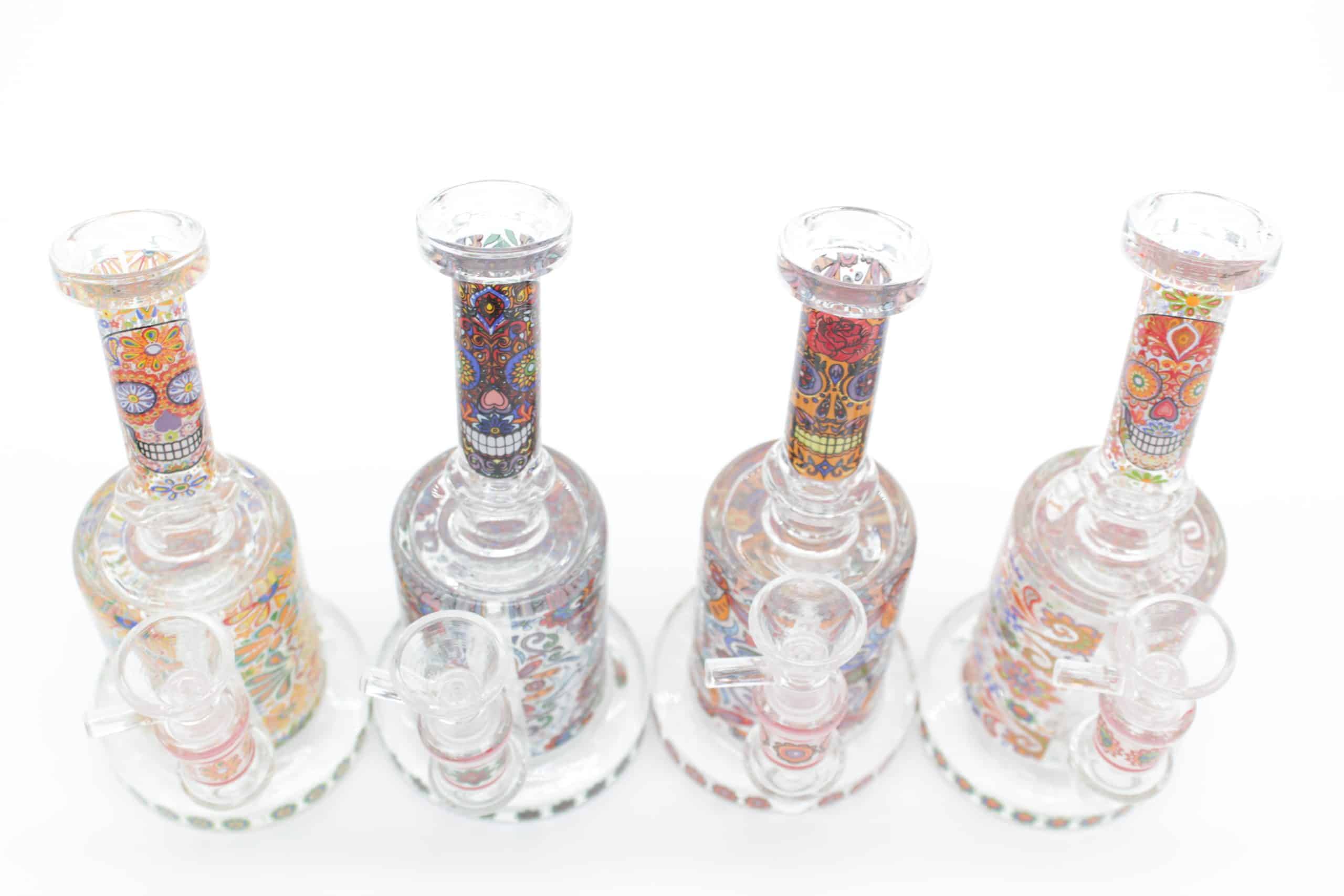 Mosaic Skull Small Water Pipe – 7 Inch Borosilicate Glass Bong with Cone Bowl - Image 3