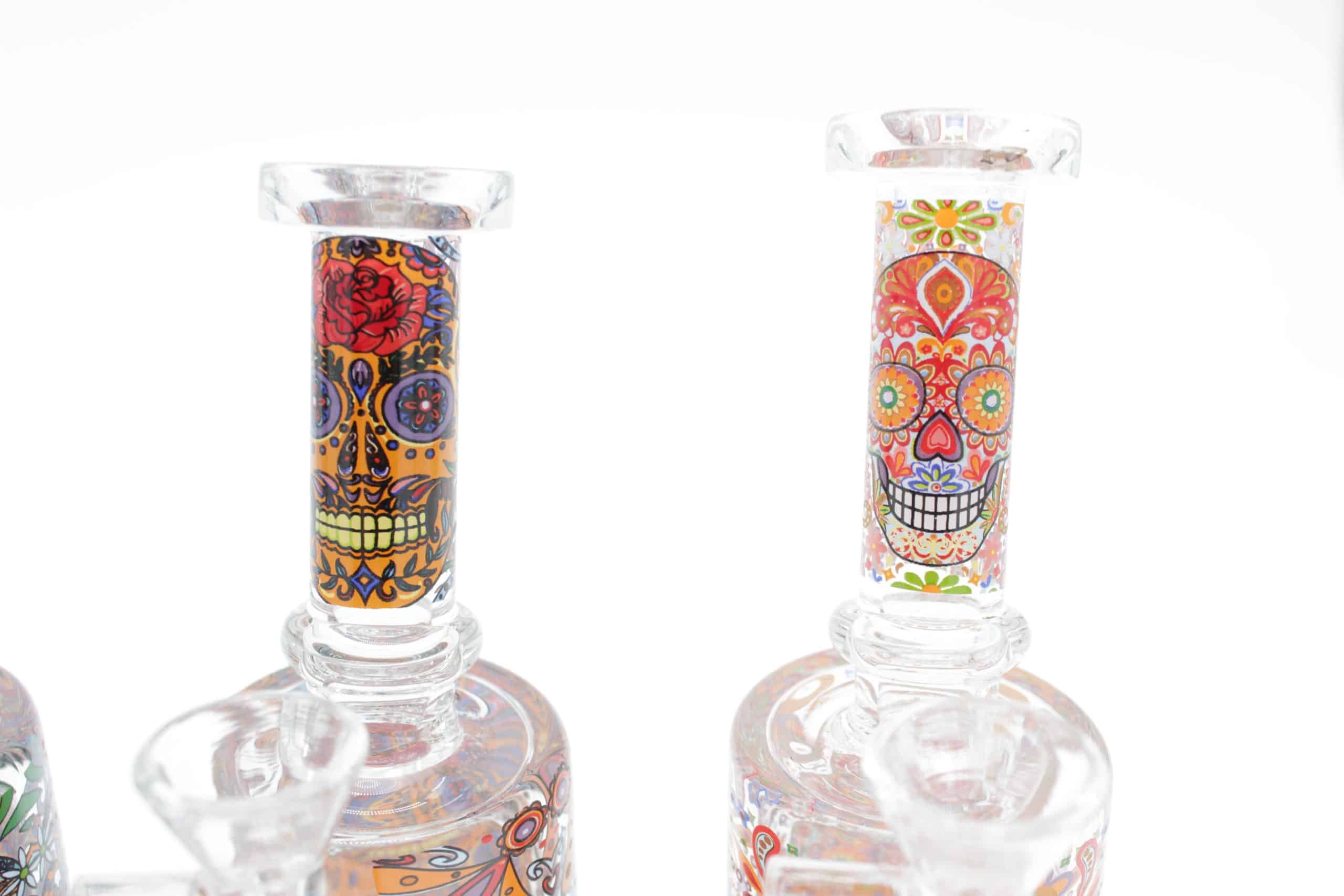 Mosaic Skull Small Water Pipe – 7 Inch Borosilicate Glass Bong with Cone Bowl - Image 4
