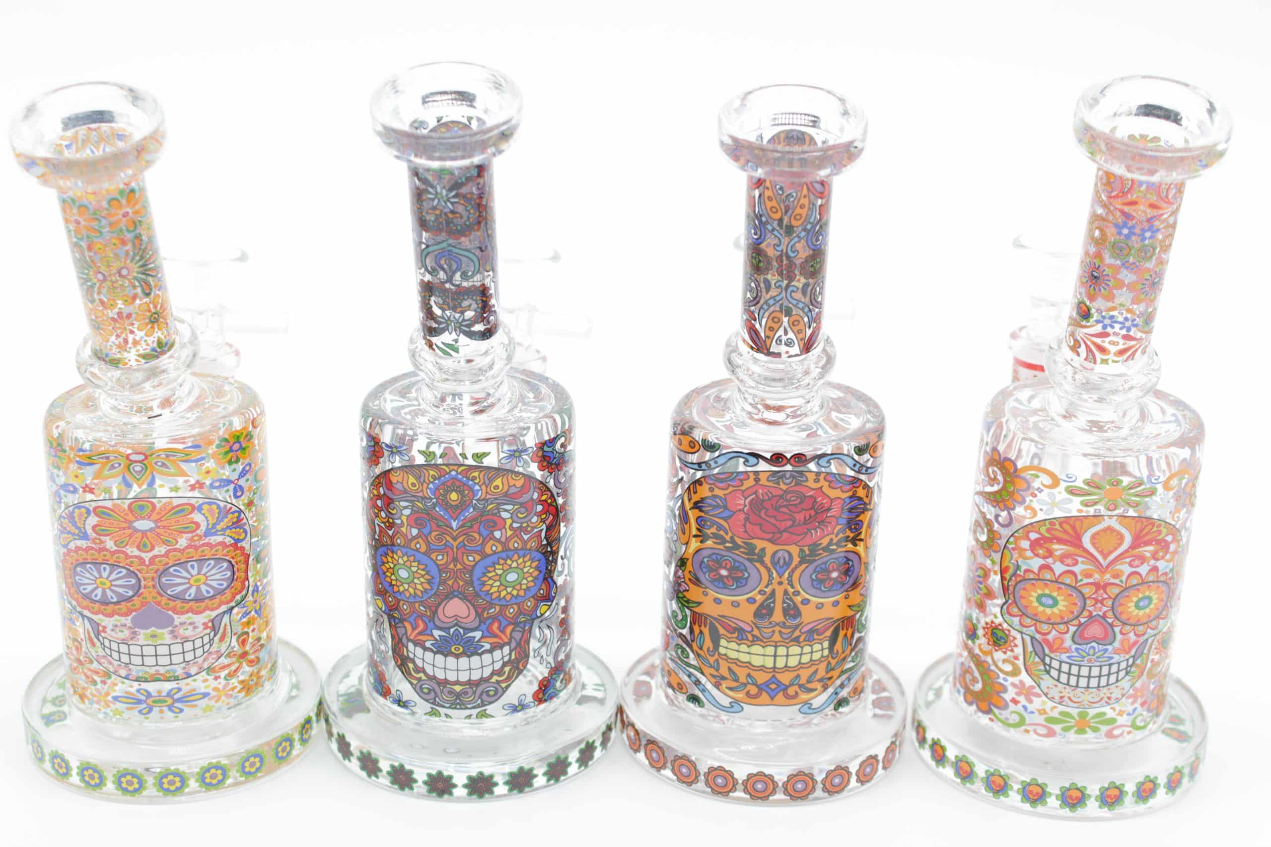 Mosaic Skull Small Water Pipe – 7 Inch Borosilicate Glass Bong with Cone Bowl - Image 2