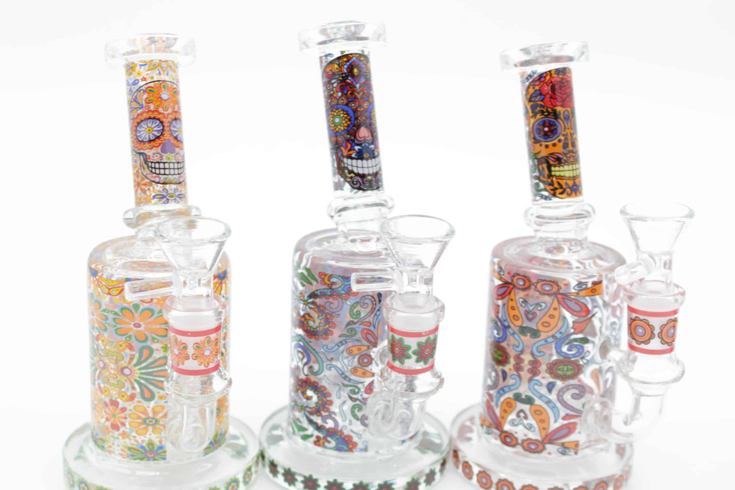 Mosaic Skull Small Water Pipe – 7 Inch Borosilicate Glass Bong with Cone Bowl - Image 12