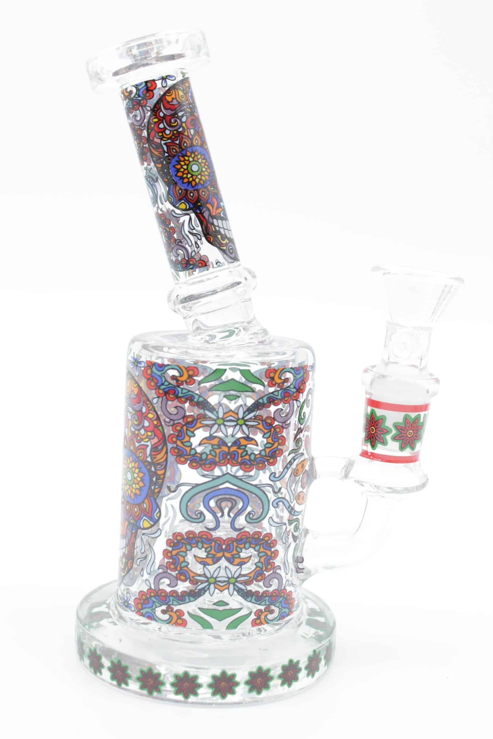 Mosaic Skull Small Water Pipe – 7 Inch Borosilicate Glass Bong with Cone Bowl - Image 13