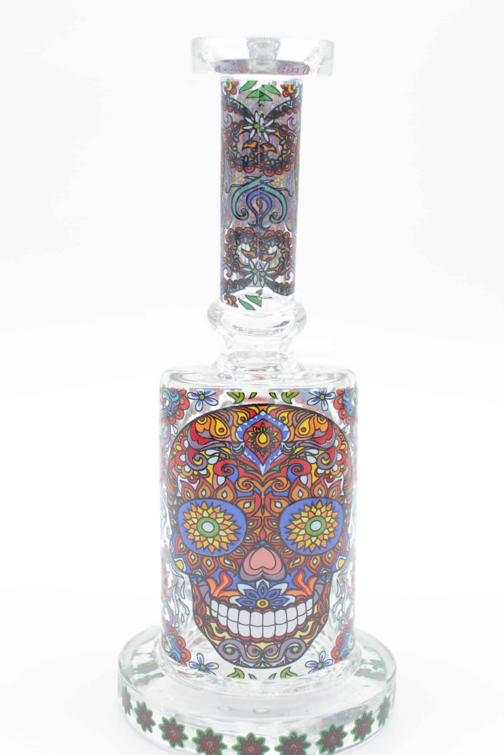 Mosaic Skull Small Water Pipe – 7 Inch Borosilicate Glass Bong with Cone Bowl - Image 14