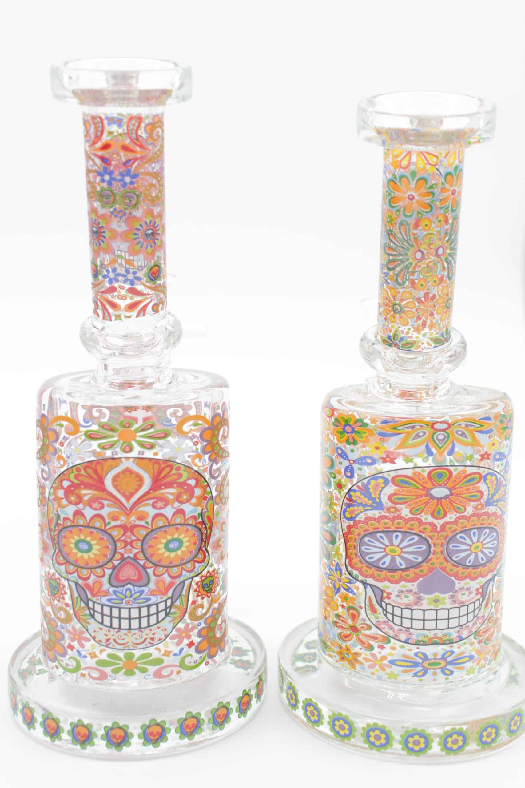Mosaic Skull Small Water Pipe – 7 Inch Borosilicate Glass Bong with Cone Bowl - Image 19