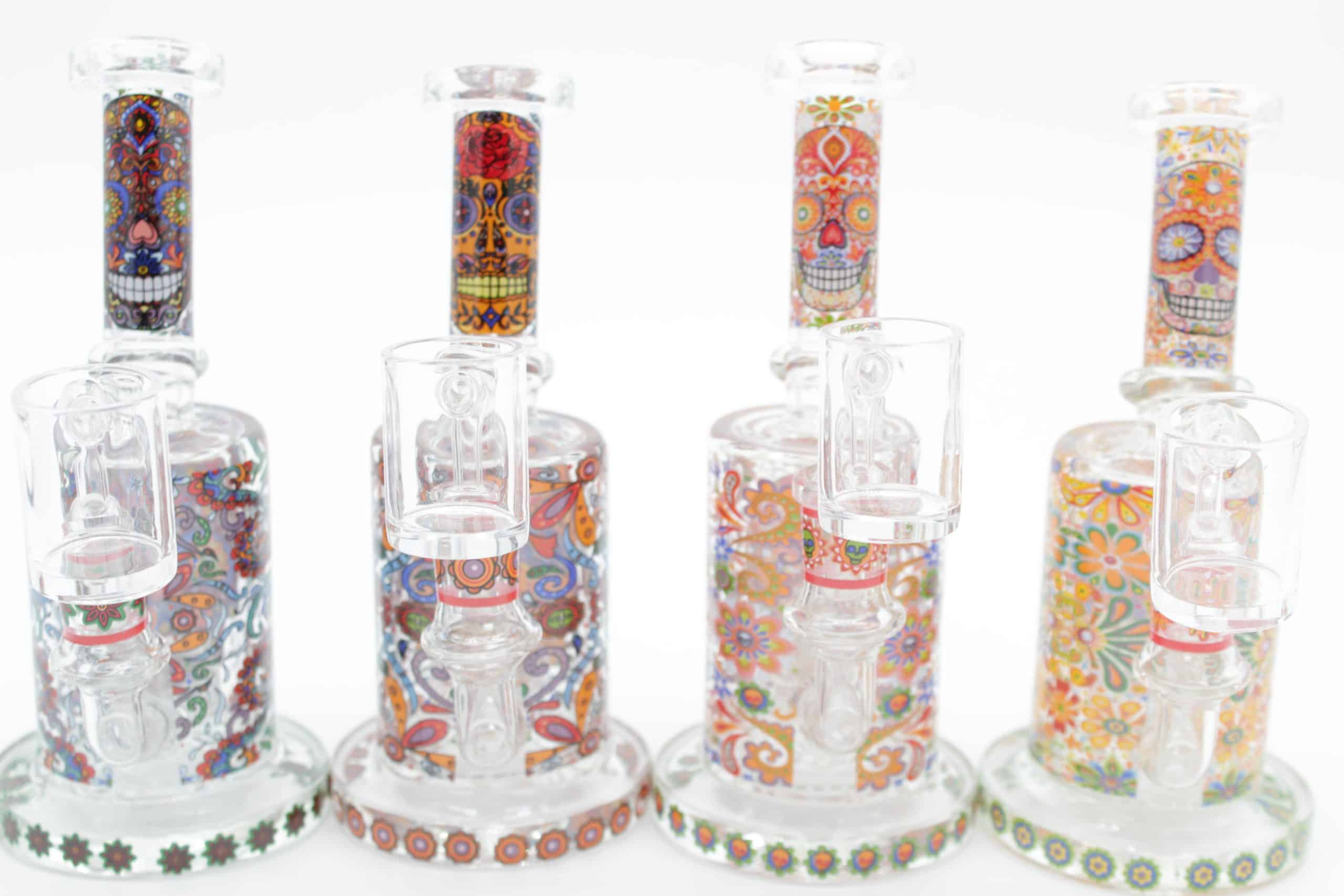 Mosaic Skull Small Dab Rig – 7 Inch Borosilicate Glass Rig with Quartz Banger - Image 2