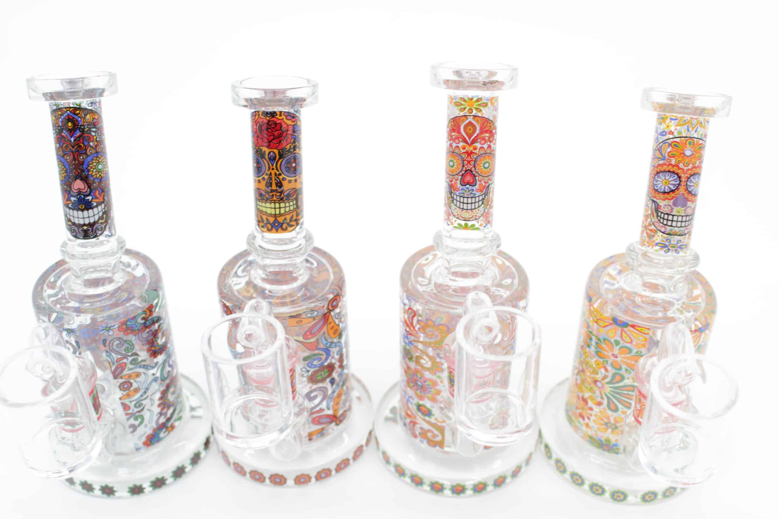 Mosaic Skull Small Dab Rig – 7 Inch Borosilicate Glass Rig with Quartz Banger - Image 5