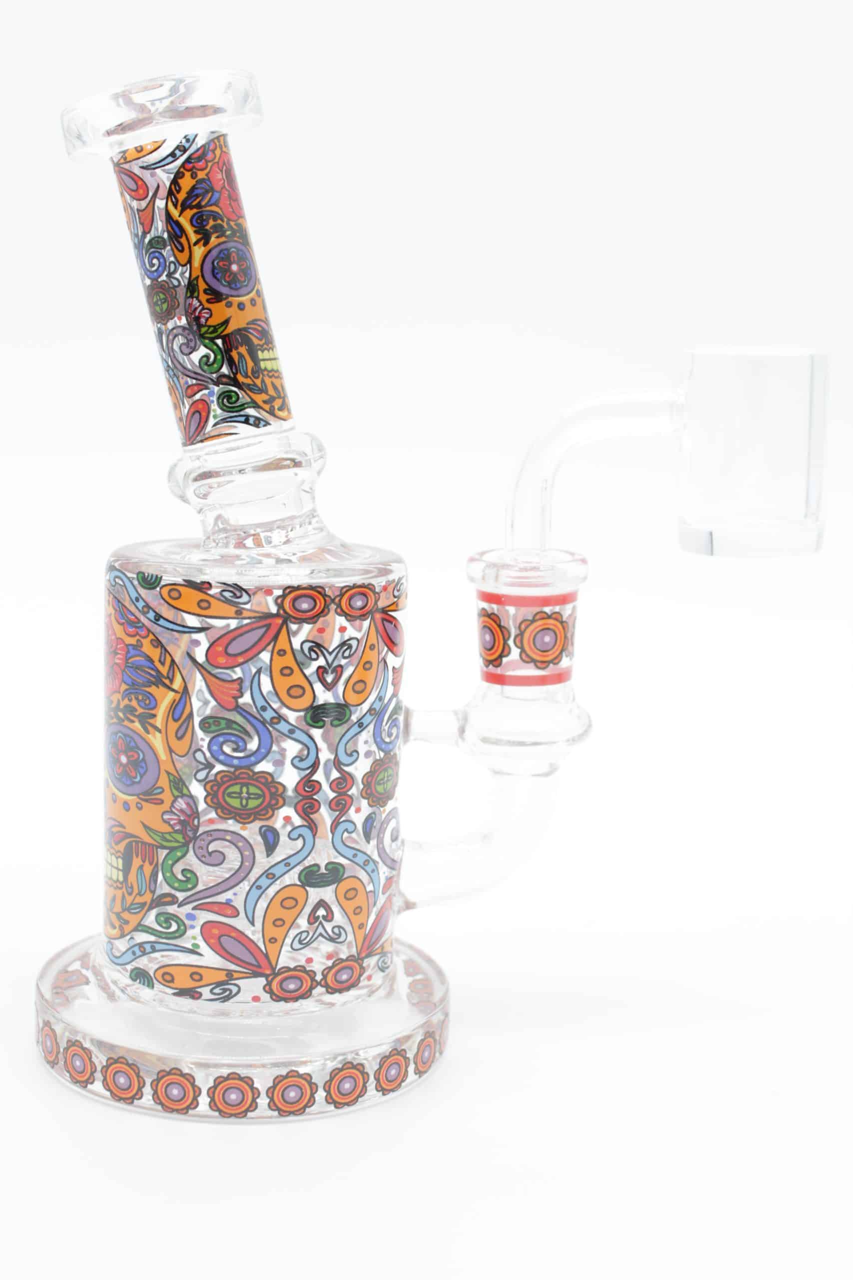 Mosaic Skull Small Dab Rig – 7 Inch Borosilicate Glass Rig with Quartz Banger - Image 11