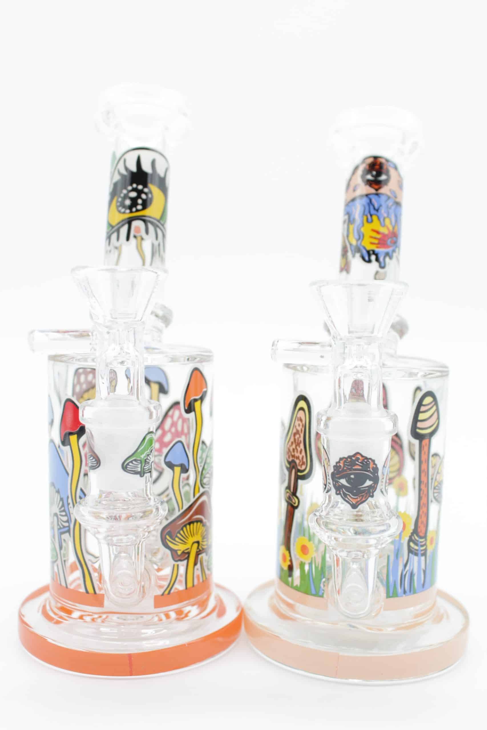 Mushroom Trip Small Water Pipe – 7 Inch Glow in the Dark Perc Glass Bong with Handle Bowl - Image 2