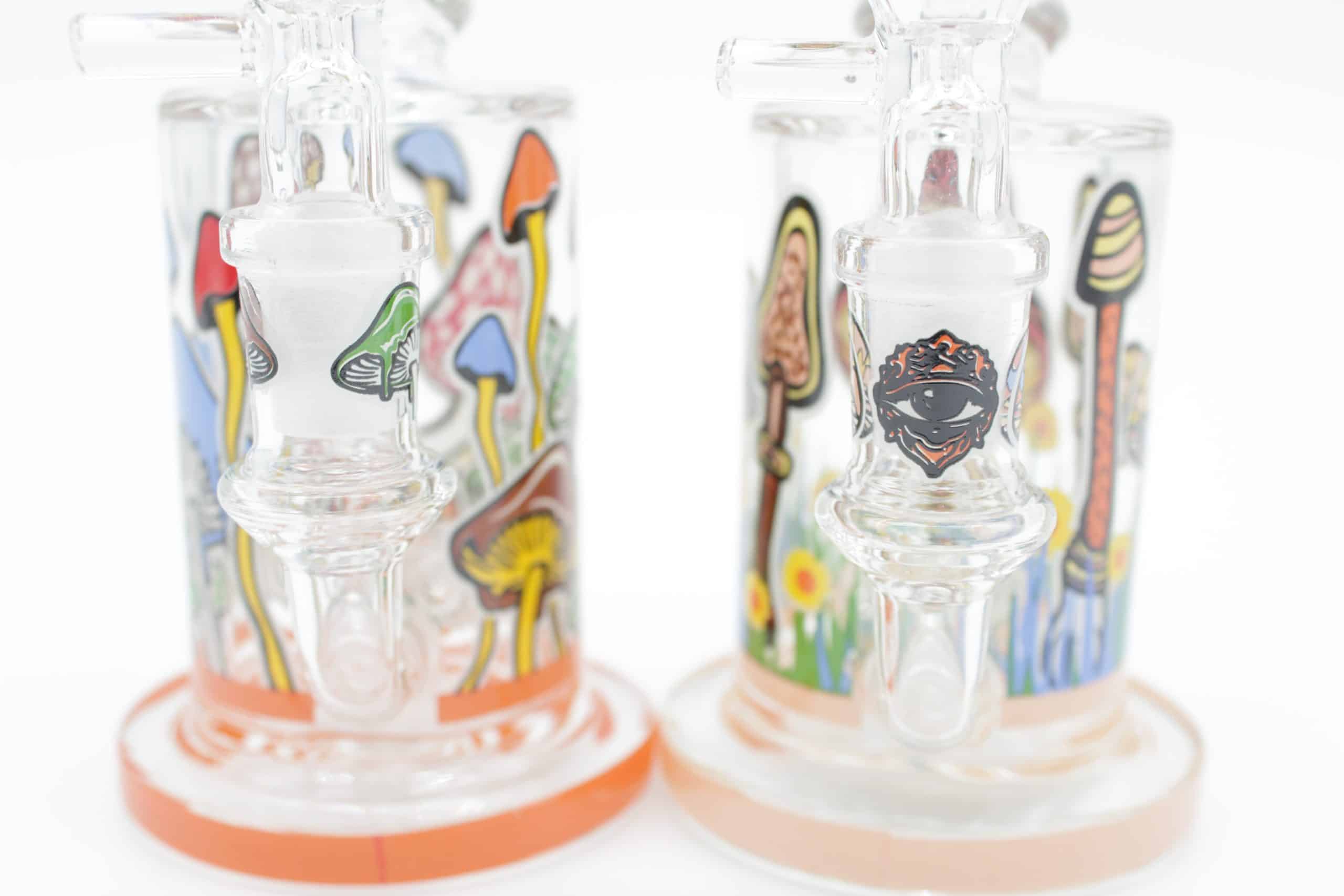 Mushroom Trip Small Water Pipe – 7 Inch Glow in the Dark Perc Glass Bong with Handle Bowl - Image 4