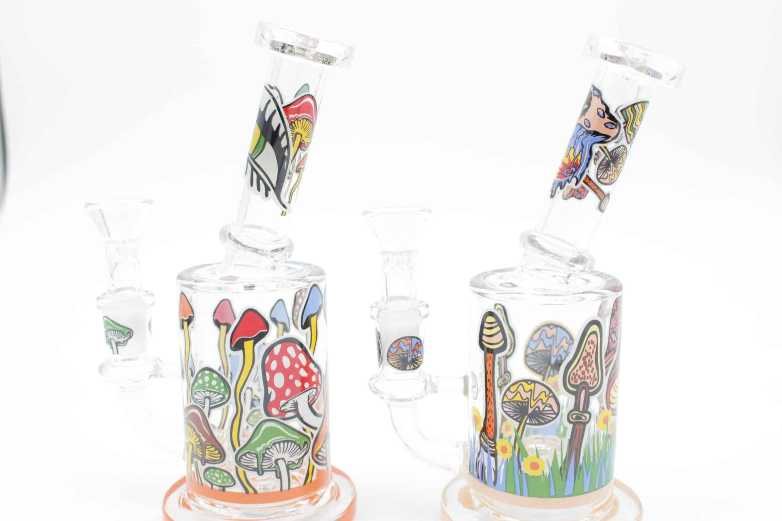 Mushroom Trip Small Water Pipe – 7 Inch Glow in the Dark Perc Glass Bong with Handle Bowl - Image 10