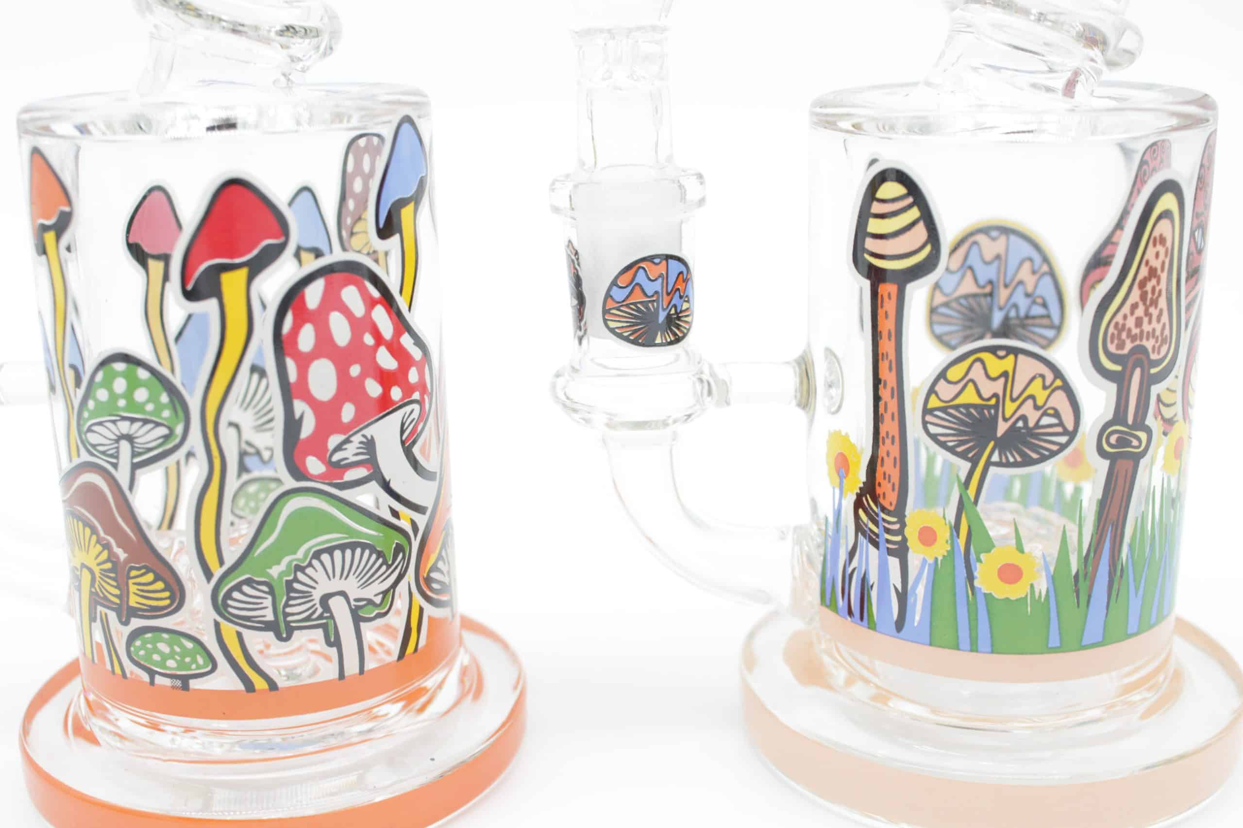 Mushroom Trip Small Water Pipe – 7 Inch Glow in the Dark Perc Glass Bong with Handle Bowl - Image 11