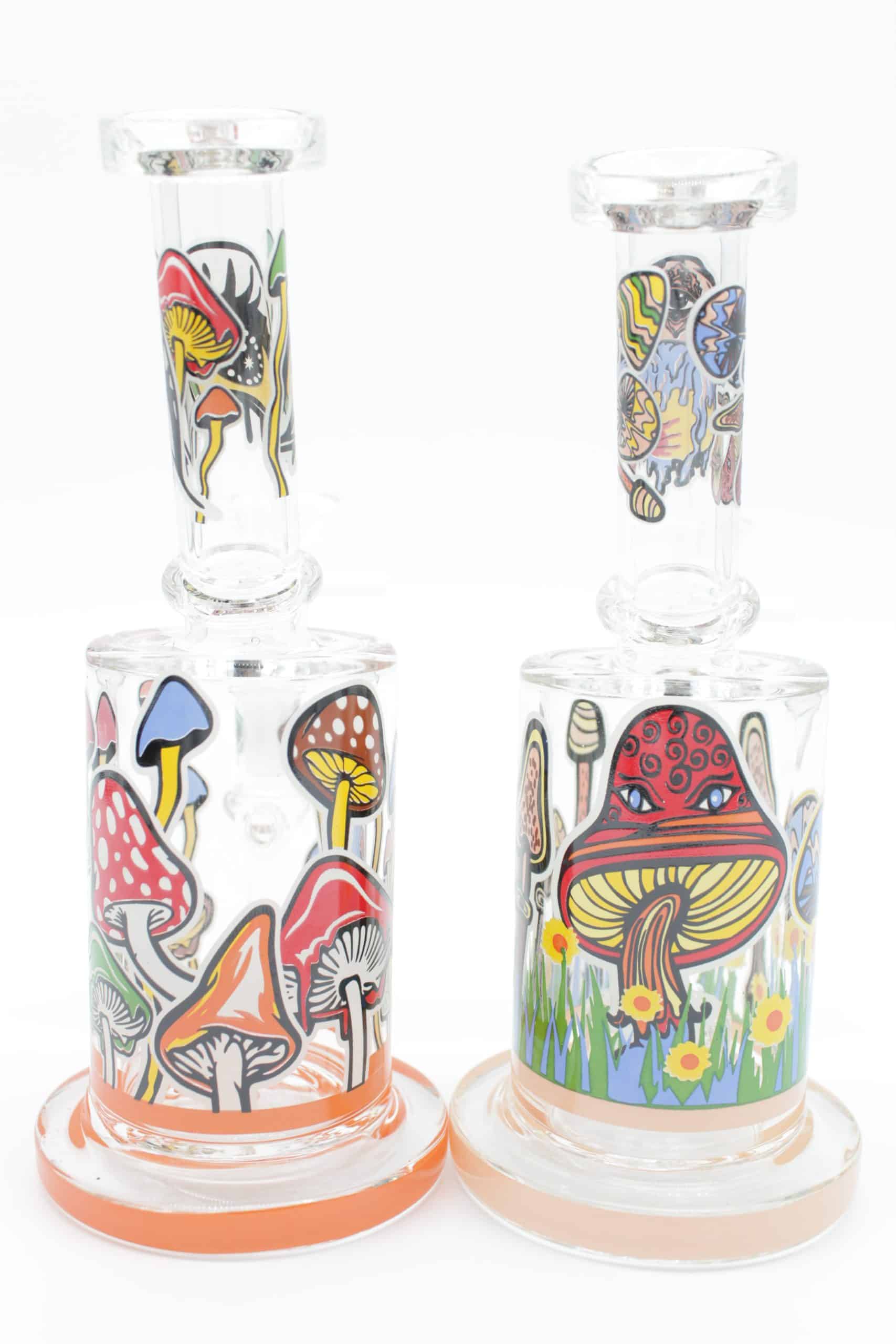 Mushroom Trip Small Water Pipe – 7 Inch Glow in the Dark Perc Glass Bong with Handle Bowl - Image 12
