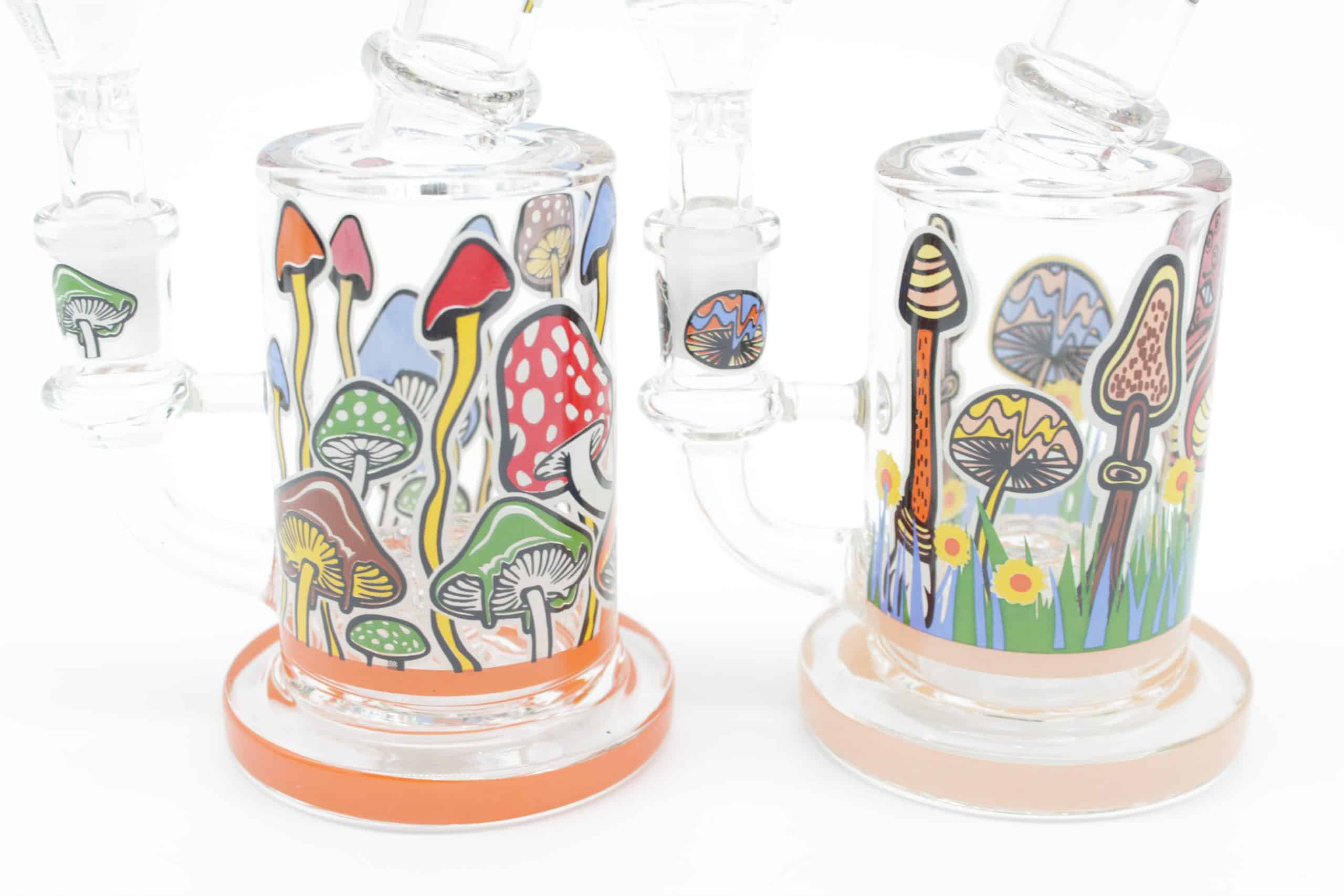 Mushroom Trip Small Water Pipe – 7 Inch Glow in the Dark Perc Glass Bong with Handle Bowl - Image 16