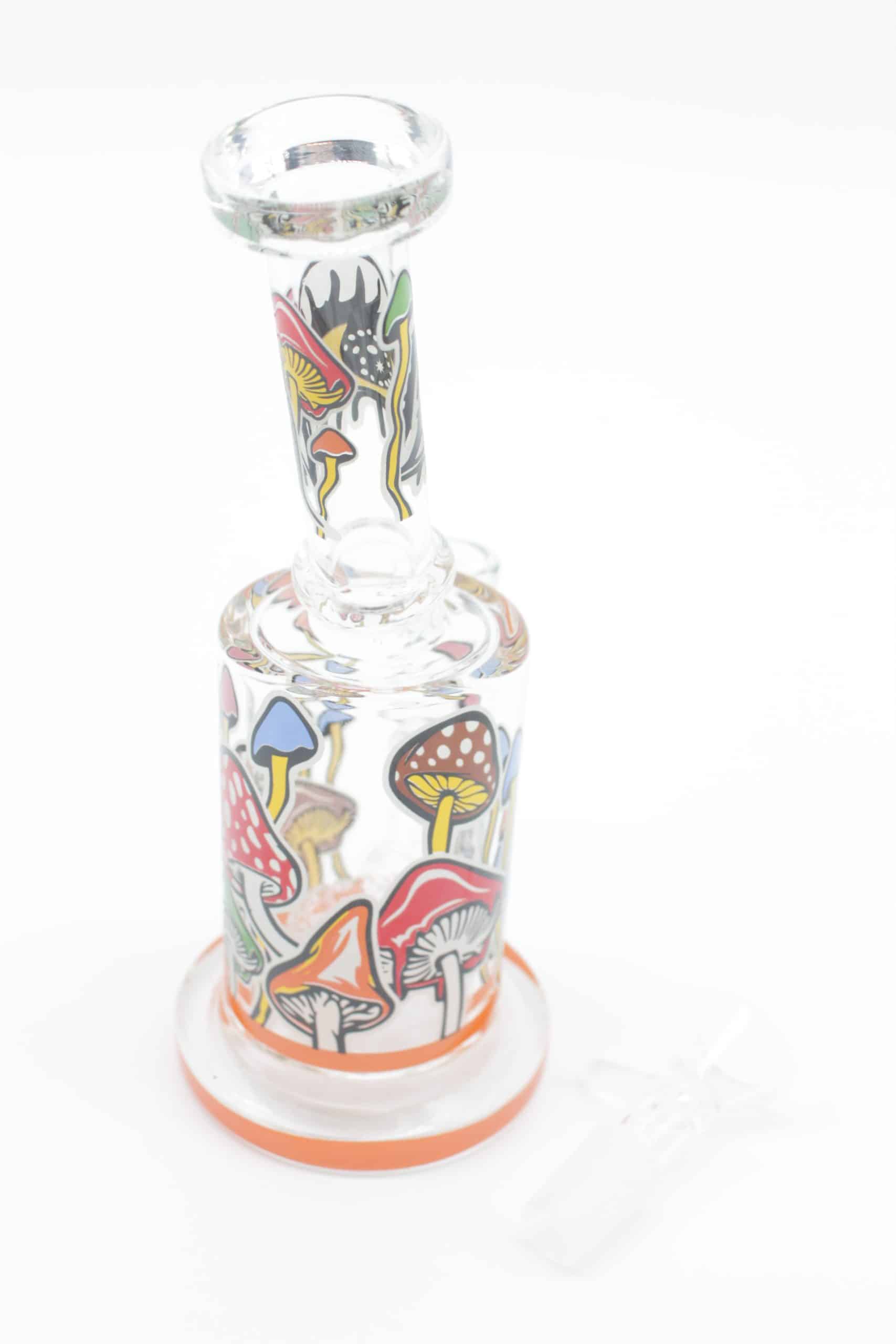 Mushroom Trip Small Water Pipe – 7 Inch Glow in the Dark Perc Glass Bong with Handle Bowl - Image 18
