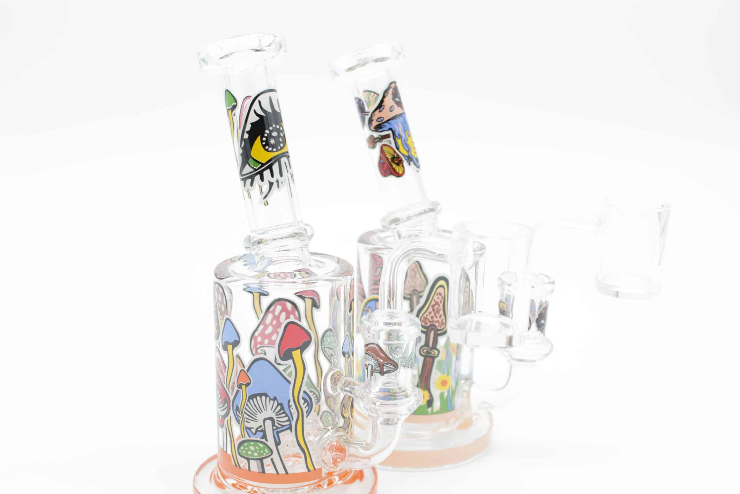 Mushroom Trip Small Dab Rig – 7 Inch Glow in the Dark Perc Glass Rig with Quartz Banger - Image 10