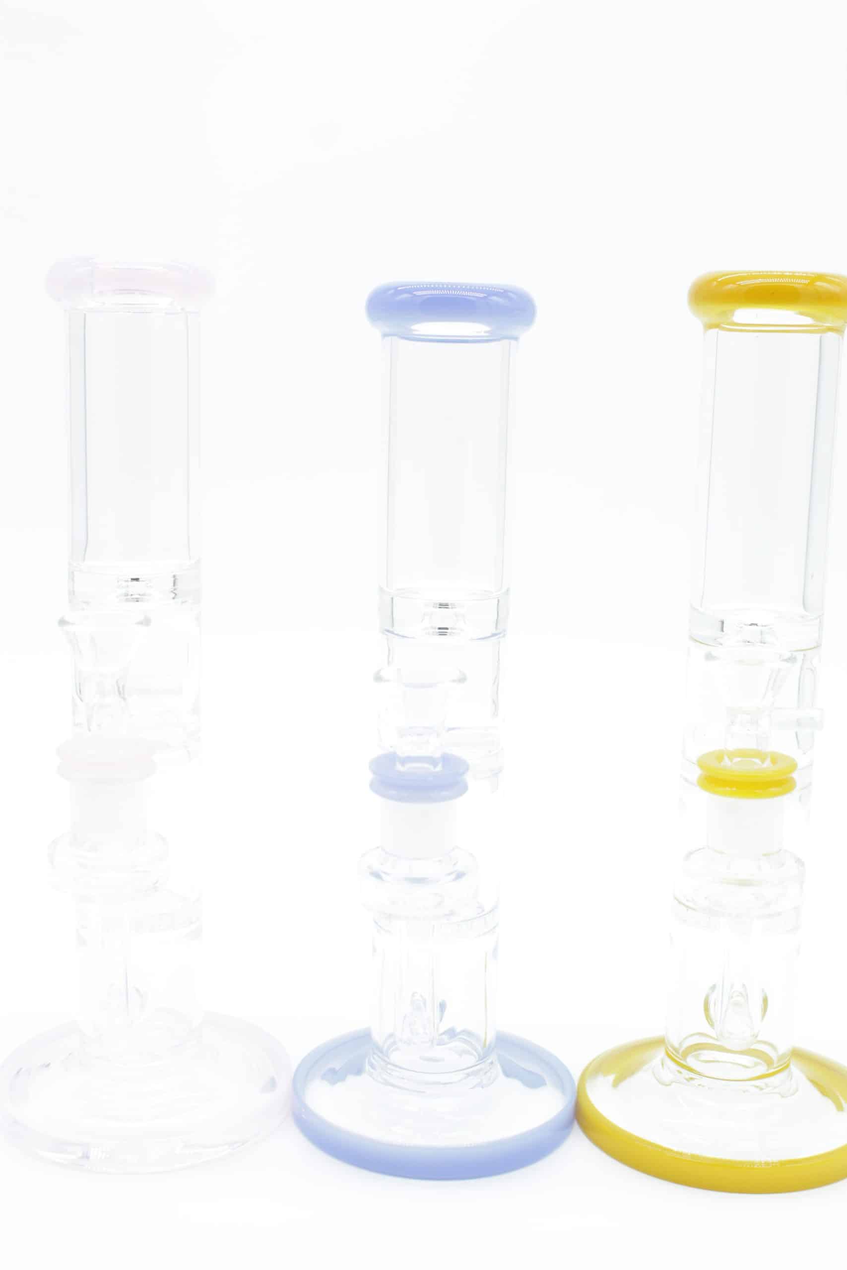 Straight Tube 3 Section Percolator Water Pipe – 10 Inch Colored Trim Glass Bong - Image 18