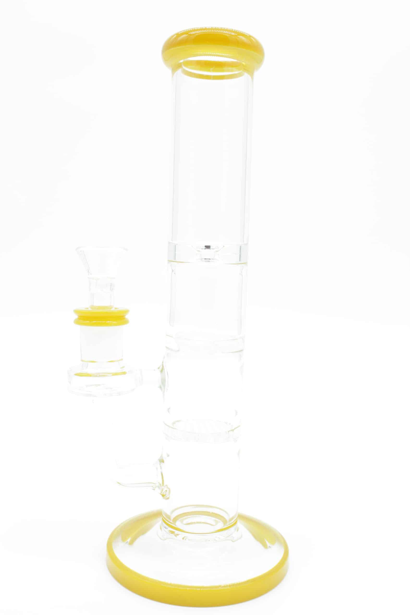 Straight Tube 3 Section Percolator Water Pipe – 10 Inch Colored Trim Glass Bong - Image 27