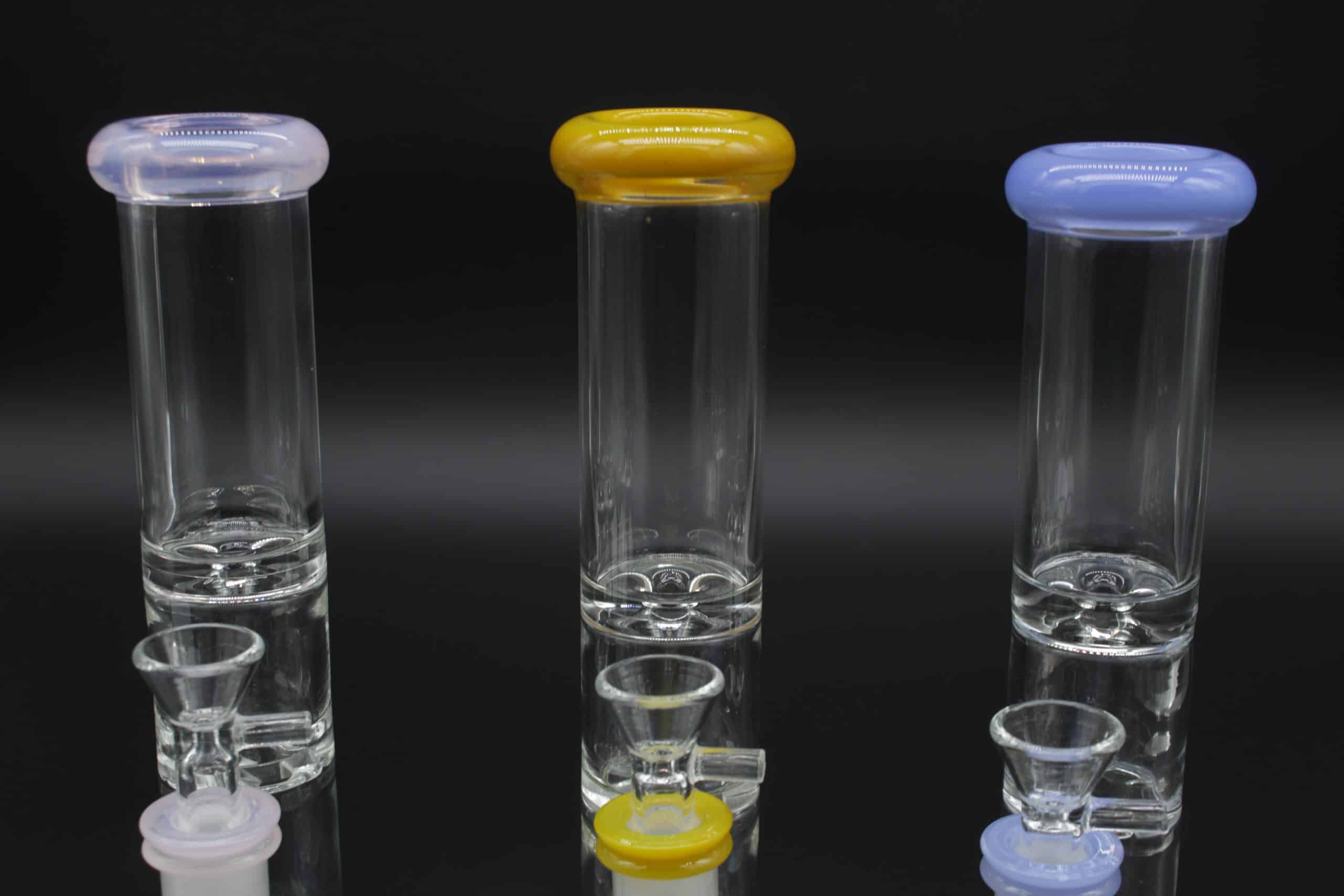 Straight Tube 3 Section Percolator Water Pipe – 10 Inch Colored Trim Glass Bong - Image 4