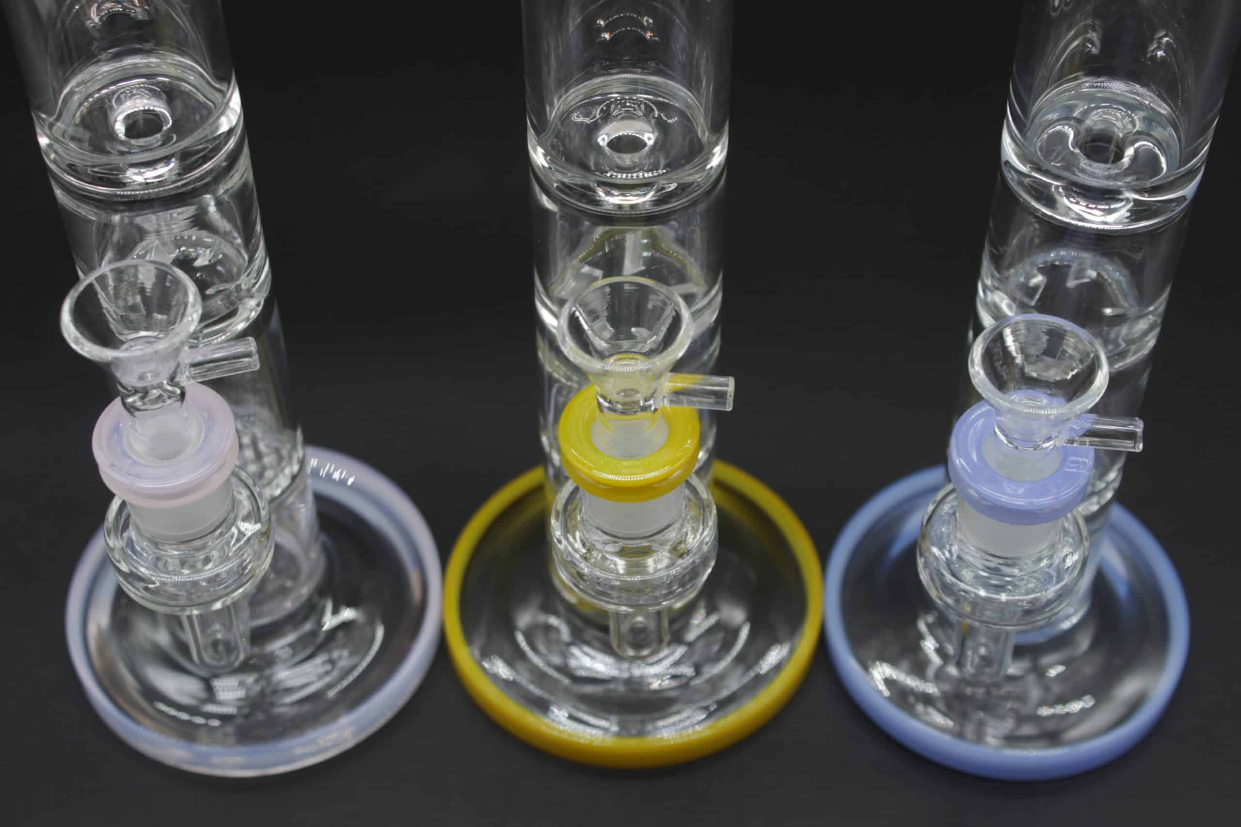Straight Tube 3 Section Percolator Water Pipe – 10 Inch Colored Trim Glass Bong - Image 5