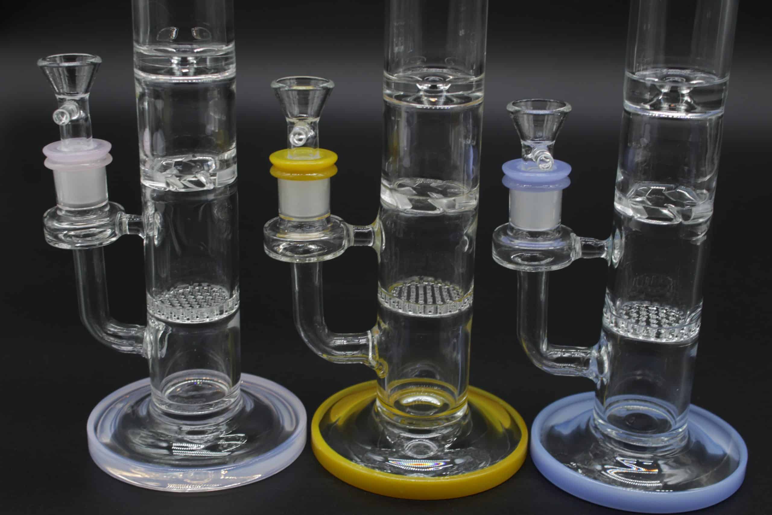 Straight Tube 3 Section Percolator Water Pipe – 10 Inch Colored Trim Glass Bong - Image 7