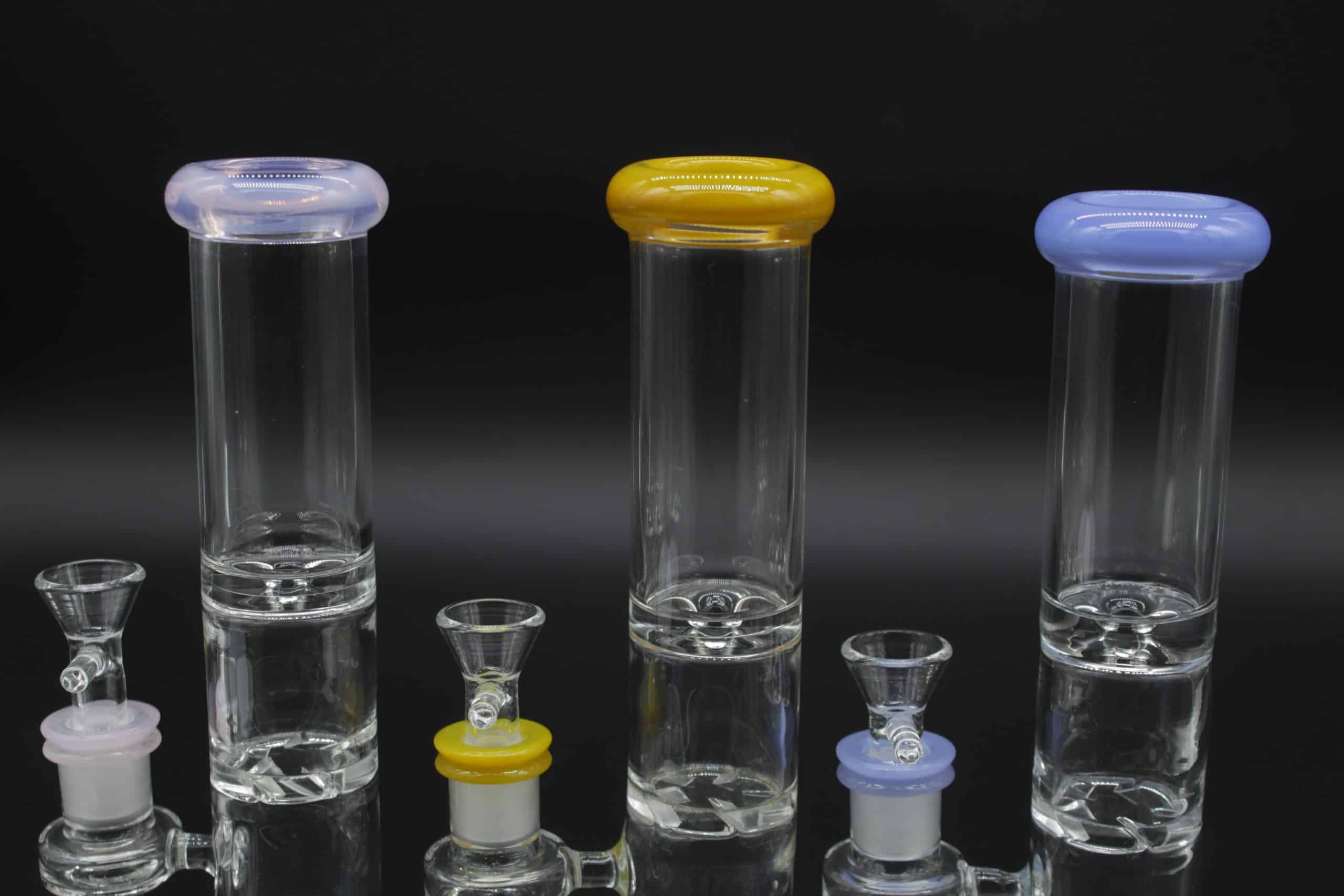 Straight Tube 3 Section Percolator Water Pipe – 10 Inch Colored Trim Glass Bong - Image 6