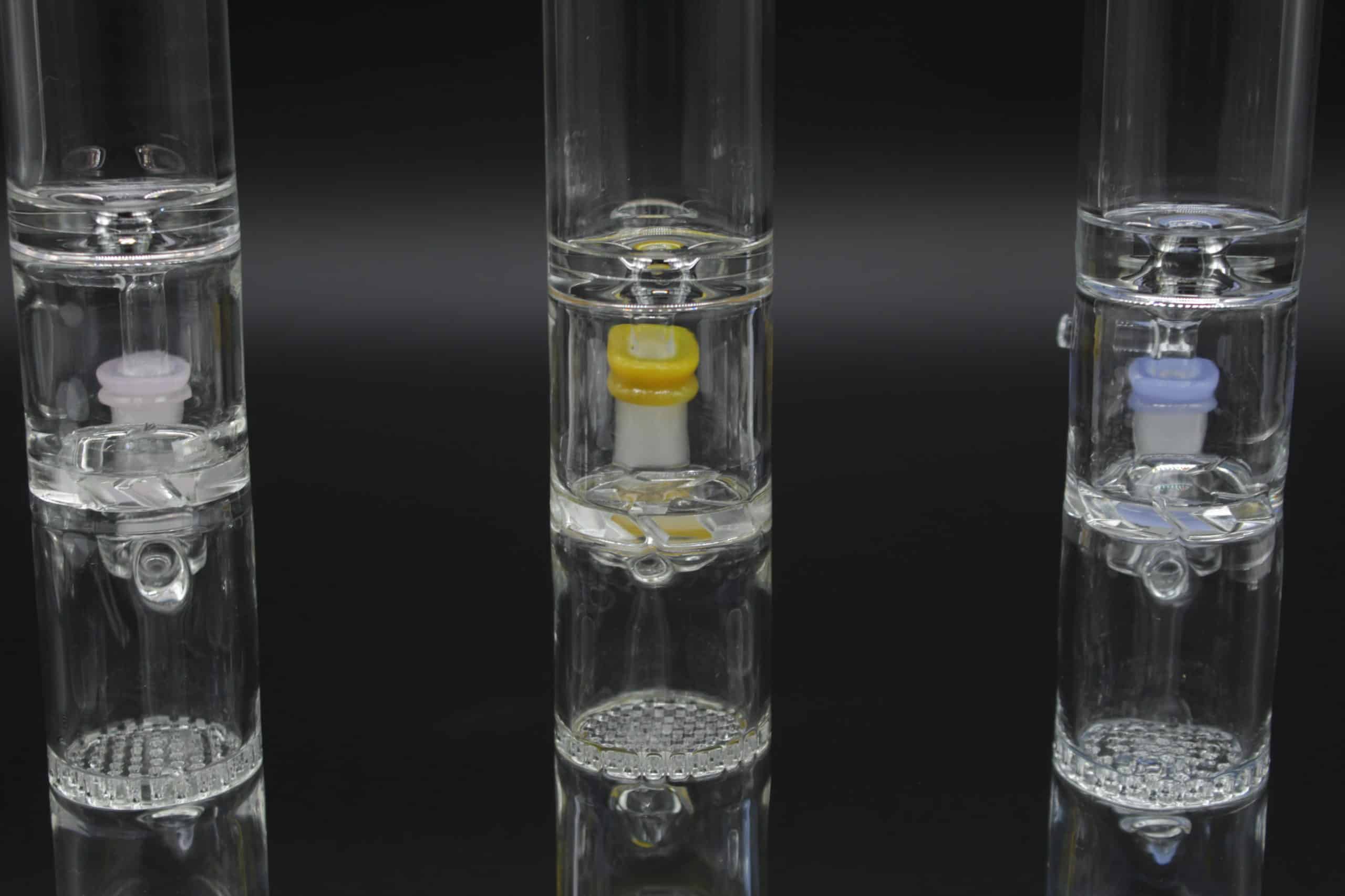 Straight Tube 3 Section Percolator Water Pipe – 10 Inch Colored Trim Glass Bong - Image 12