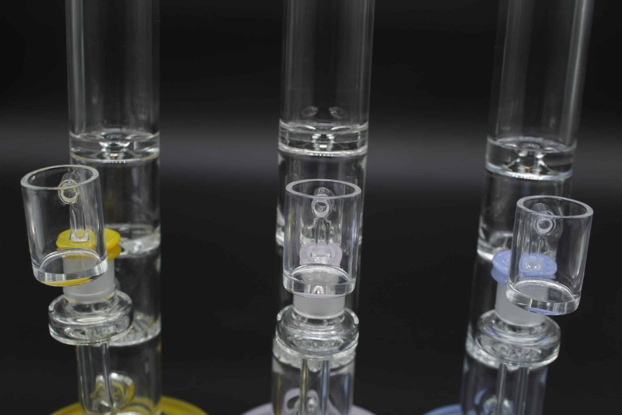 Straight Tube 3 Section Percolator Dab Rig – 10 Inch Colored Trim Quartz Banger Rig - Image 3