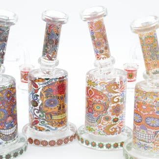Mosaic Skull Small Dab Rig – 7 Inch Borosilicate Glass Rig with Quartz Banger