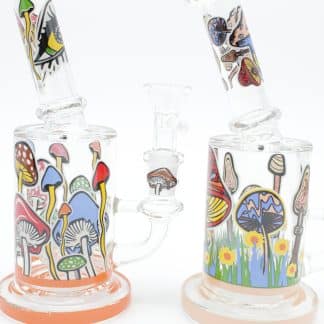 Mushroom Trip Small Water Pipe – 7 Inch Glow in the Dark Perc Glass Bong with Handle Bowl