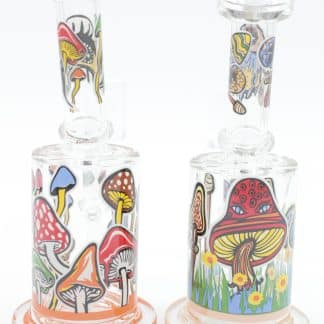 Mushroom Trip Small Dab Rig – 7 Inch Glow in the Dark Perc Glass Rig with Quartz Banger