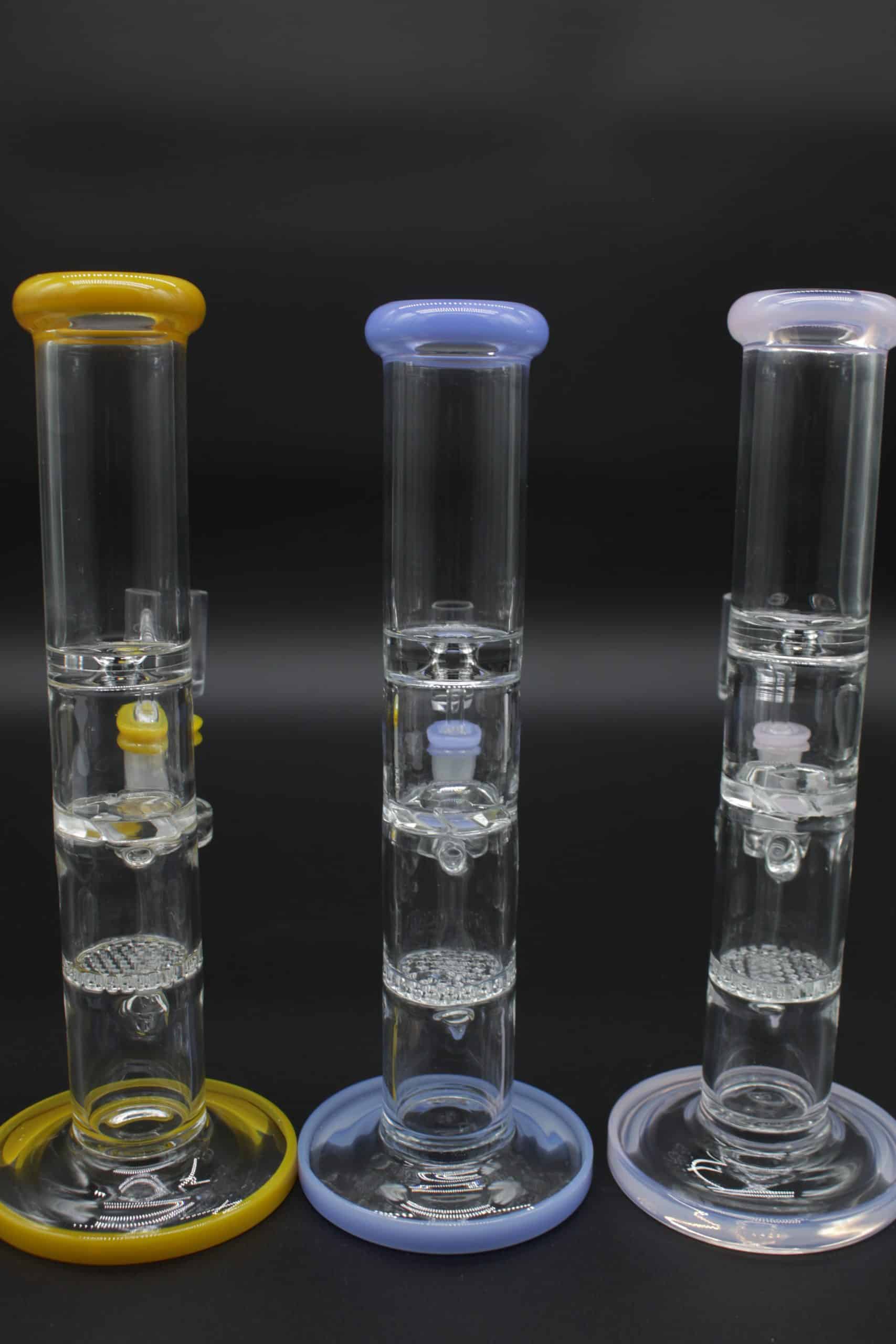 Straight Tube 3 Section Percolator Dab Rig – 10 Inch Colored Trim Quartz Banger Rig - Image 16