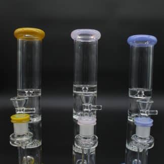 Straight Tube 3 Section Percolator Water Pipe – 10 Inch Colored Trim Glass Bong